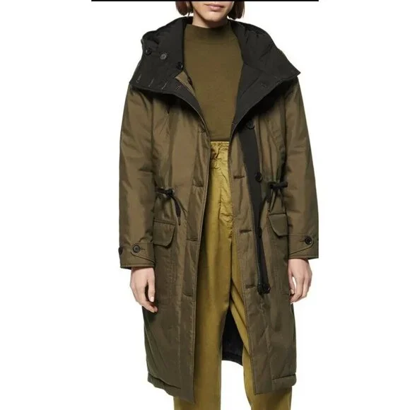 ANDREW MARC Reversible Hooded Parka In Olive Size Medium Women Long
